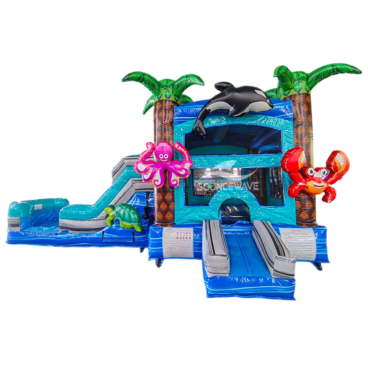 Teal Swappable Commercial Inflatable Combo (Wet/Dry) - BounceWave Inflatable Sales
