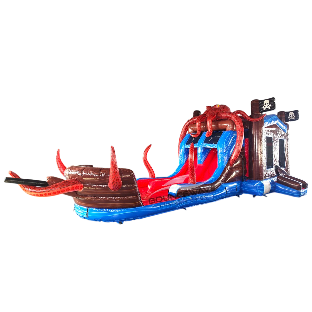 Tentacle Typhoon Dual Lane Bounce House with Slide - Inflated Splash Pad (Wet/Dry) - BounceWave Inflatable Sales