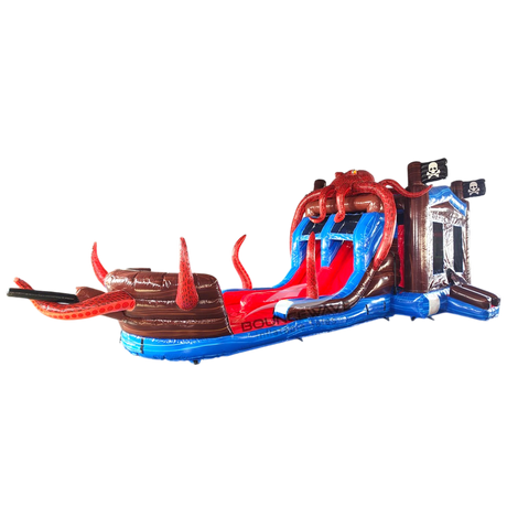 Tentacle Typhoon Dual Lane Bounce House with Slide - Inflated Splash Pad (Wet/Dry) - BounceWave Inflatable Sales