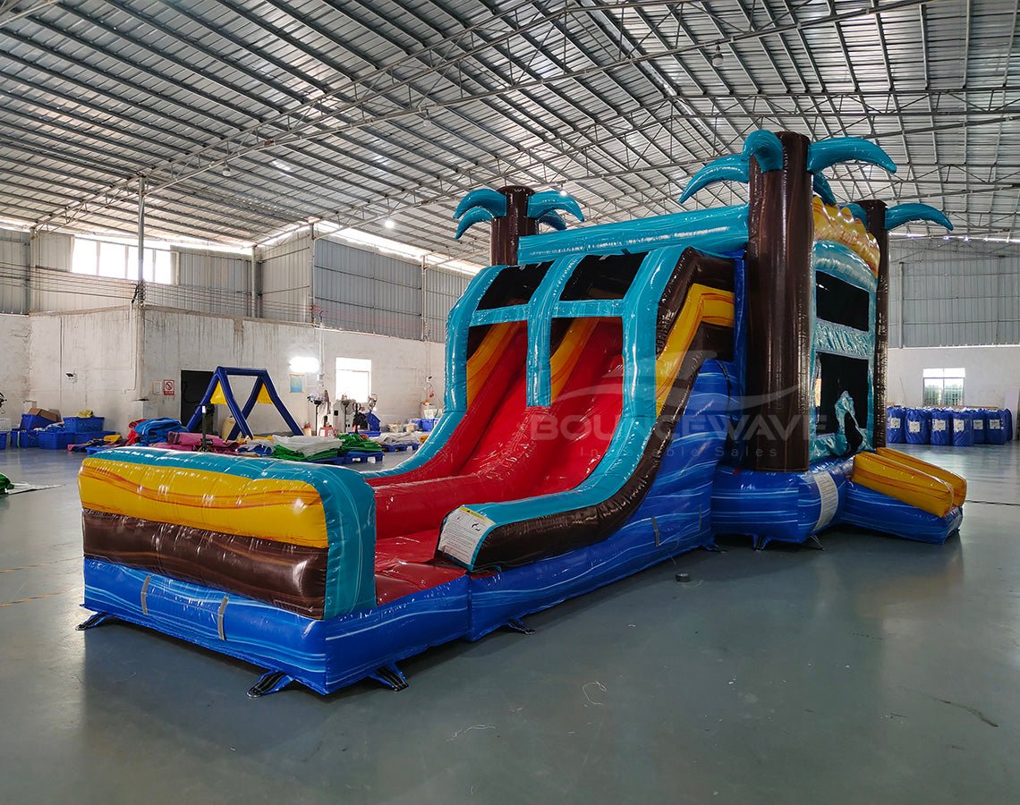 Tropic Shock Dual Lane Bounce House with Slide (Wet/Dry) - BounceWave Inflatable Sales