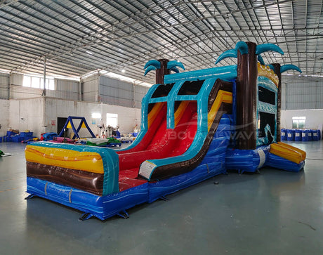 Tropic Shock Dual Lane Bounce House with Slide (Wet/Dry) - BounceWave Inflatable Sales