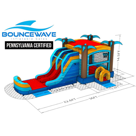 Tropic Shock XL Dual Lane Inflatable Combo PA Certified - BounceWave Inflatable Sales