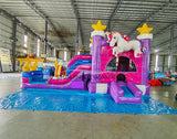Unicorn Splash Commercial Bounce House with Slide Combo (Wet/Dry) – with Built - In Front Tarp - BounceWave Inflatable Sales